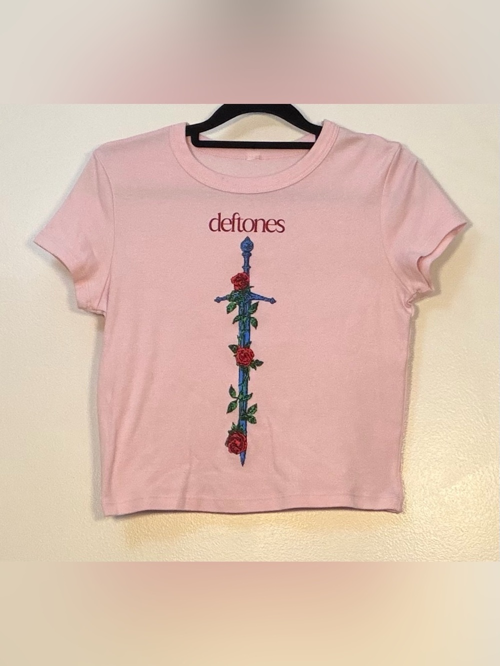 Pink Deftones Rose & Sword Crop Top